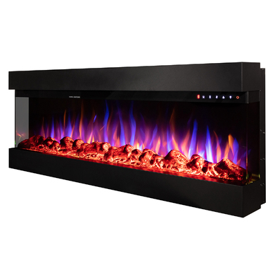 Електрическа камина 3D за стена и вграждане Dalas 60, Art Flame, 493x1524x200 mm, 1500W, 30 цветови комбинации, Термостат, Дърва и кристали