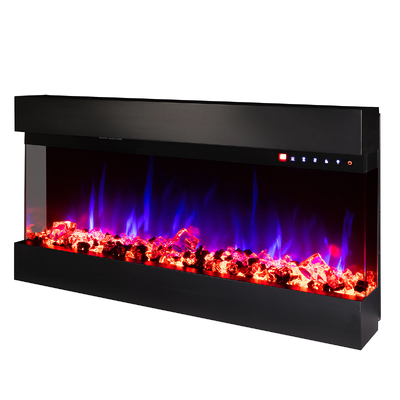 Електрическа камина 3D за стена и вграждане Dalas, Art Flame, 484x930x200 mm, 1500W, 30 цветови комбинации, Термостат, Дърва и кристали