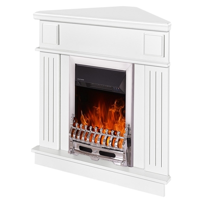 Corner electric fireplace Marina & Galileo silver, Art Flame, 1000x1000x500 mm, 2000W, Thermostat, 5 flame brightness levels, Timer